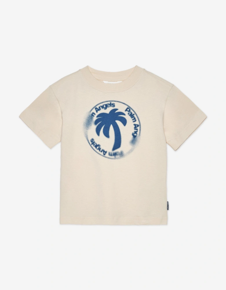 Boys Palm Stamp Regular T-Shirt in Beige