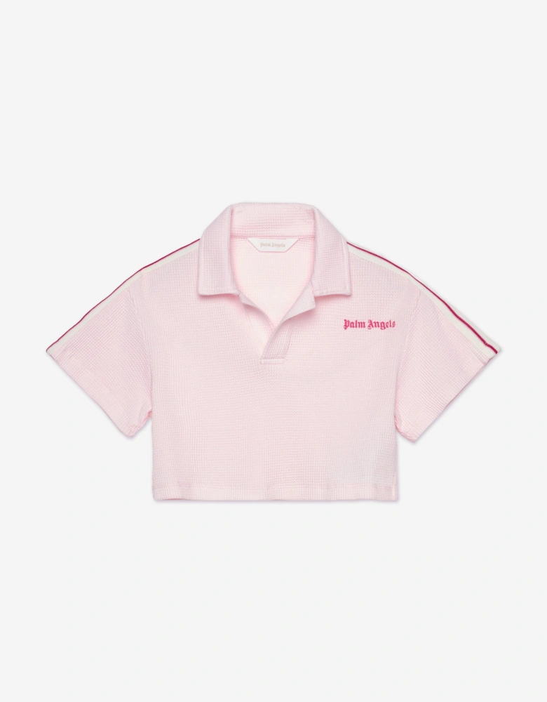Girls Knit Track Cropped Polo Shirt in Pink