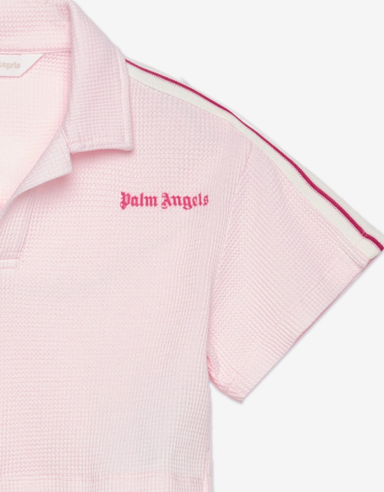Girls Knit Track Cropped Polo Shirt in Pink