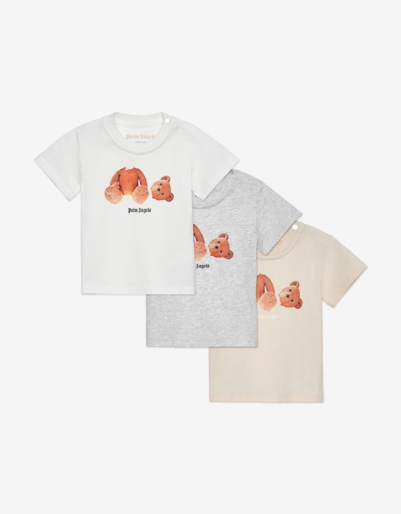 Baby Boys Bear Tri-Pack T-Shirt Set in Beige