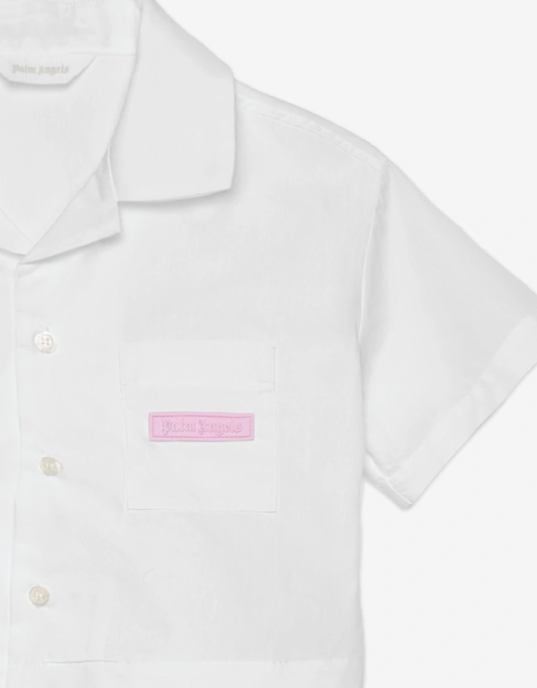 Girls Curved Logo Cropped Shirt in Ivory