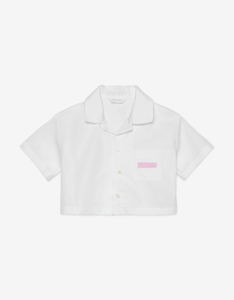 Girls Curved Logo Cropped Shirt in Ivory