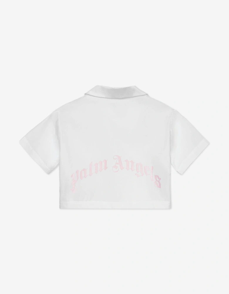 Girls Curved Logo Cropped Shirt in Ivory
