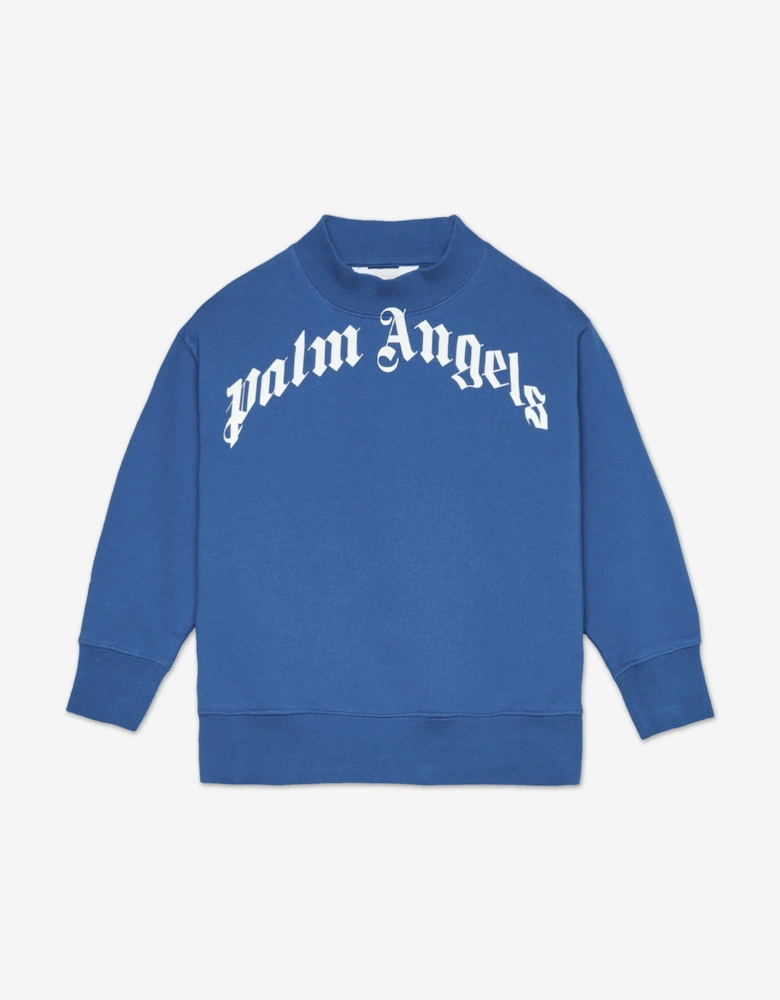 Boys Curved Logo Regular Sweatshirt in Blue