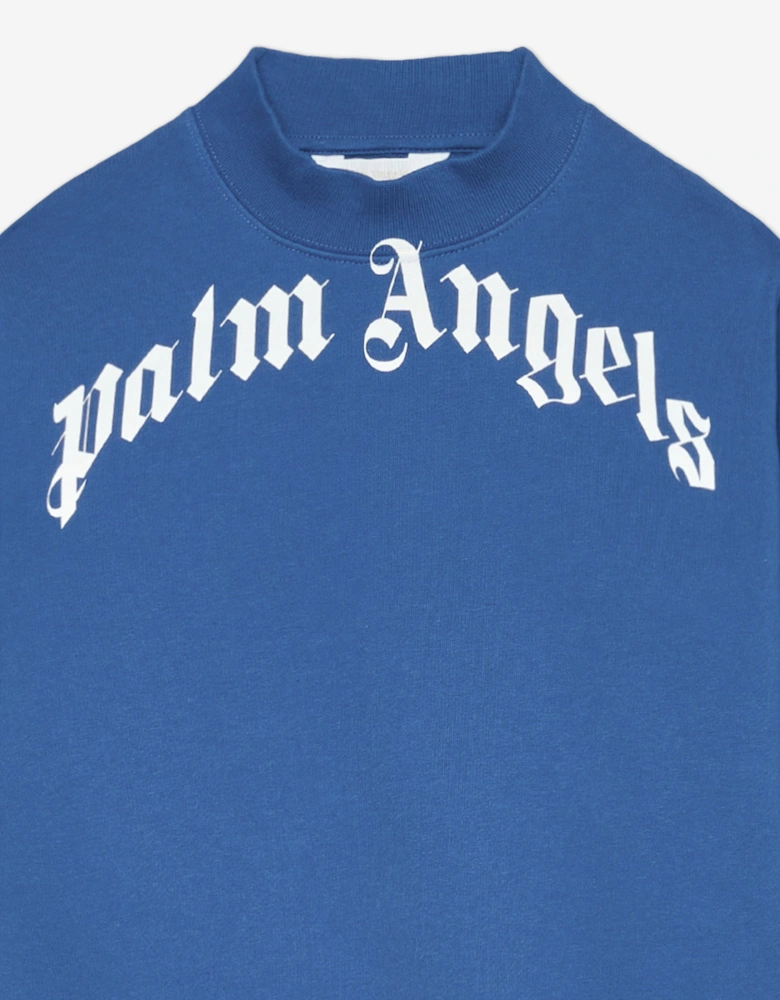 Boys Curved Logo Regular Sweatshirt in Blue