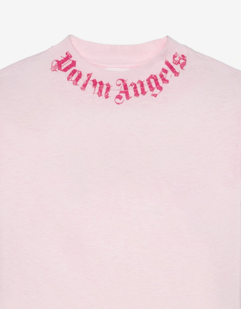 Girls Neck Logo Brushed Regular T-Shirt in Pink