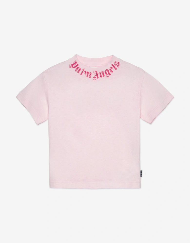 Girls Neck Logo Brushed Regular T-Shirt in Pink