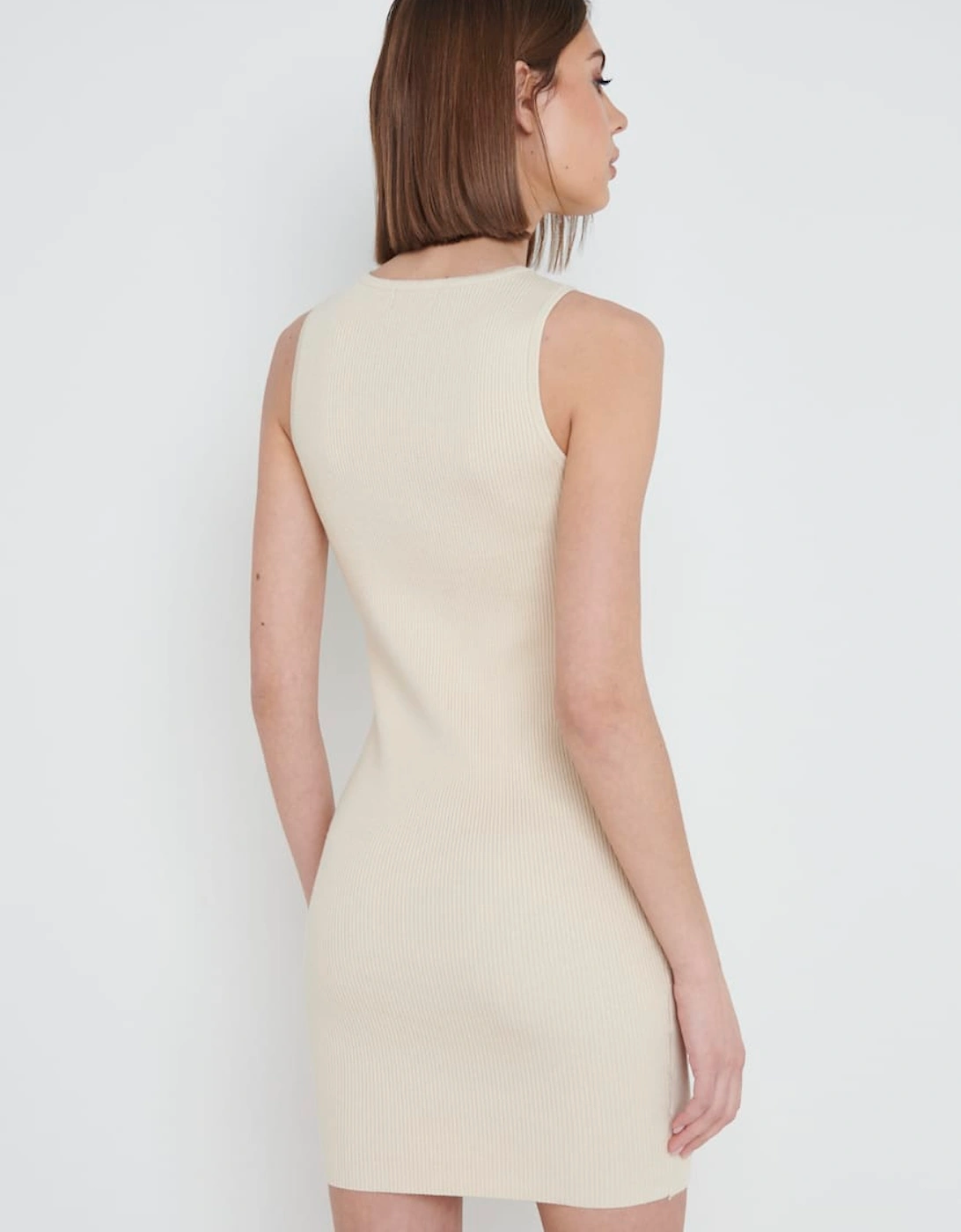 Billie Ribbed Racer Mini Dress - Beige