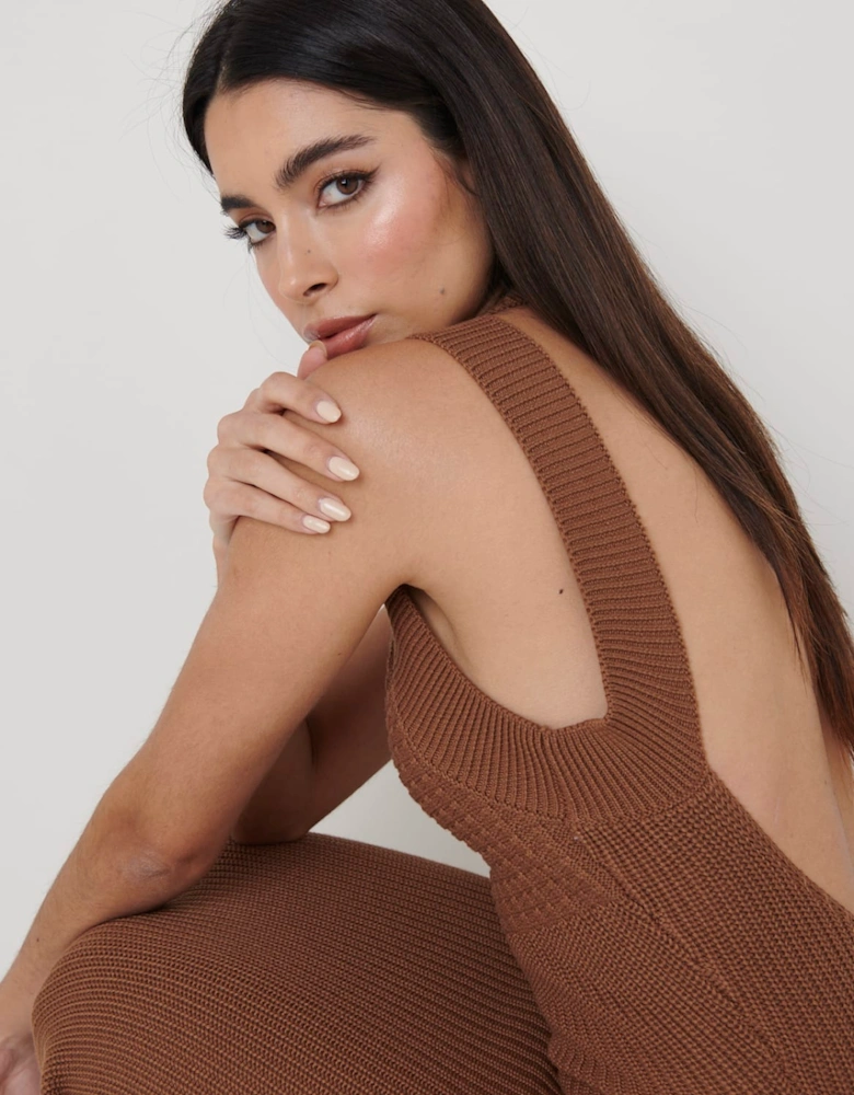 Sutton Contrast Crochet Dress - Brown