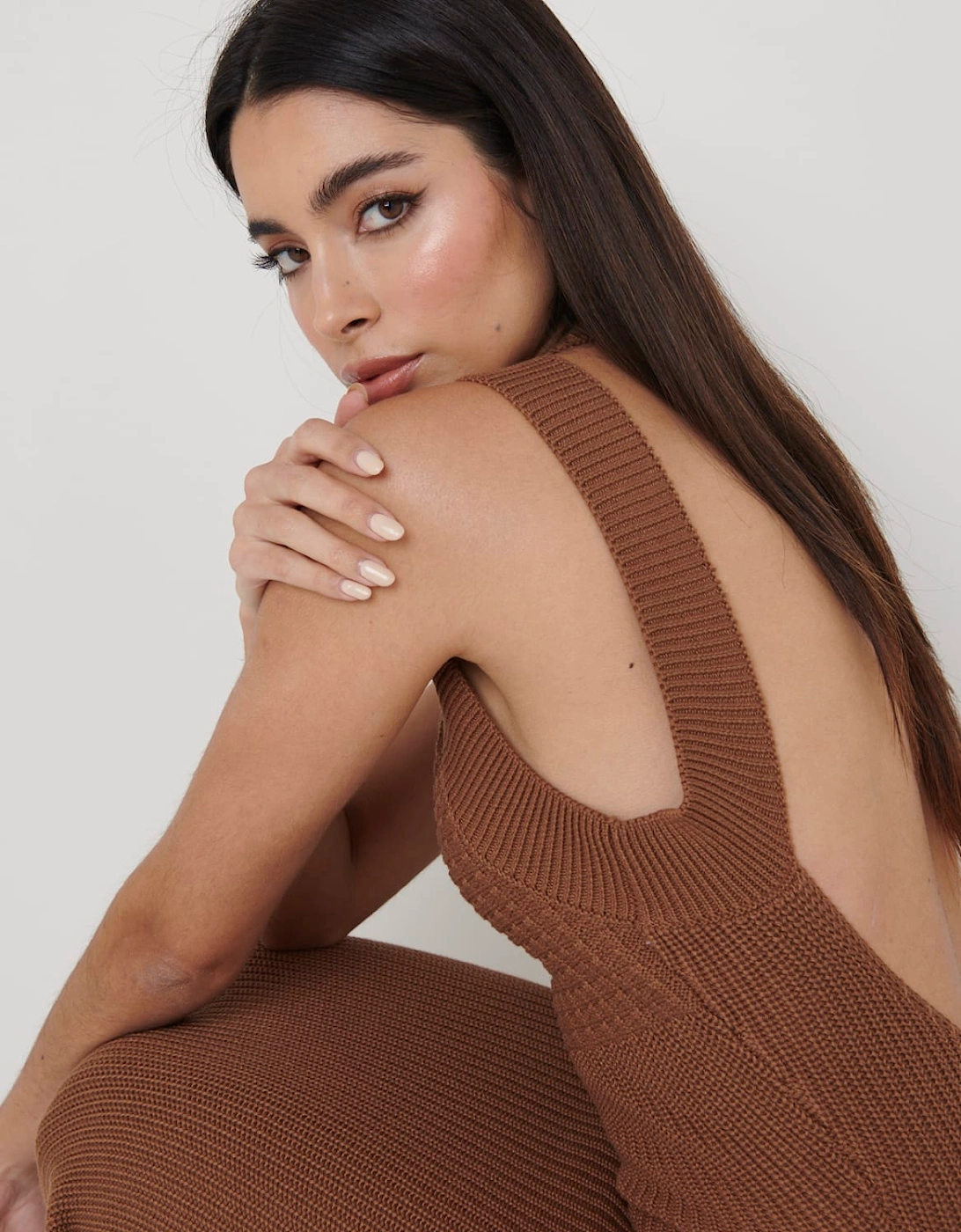 Sutton Contrast Crochet Dress - Brown