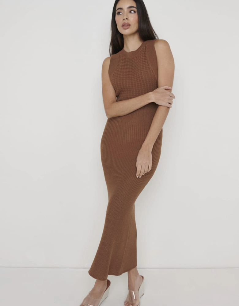 Sutton Contrast Crochet Dress - Brown