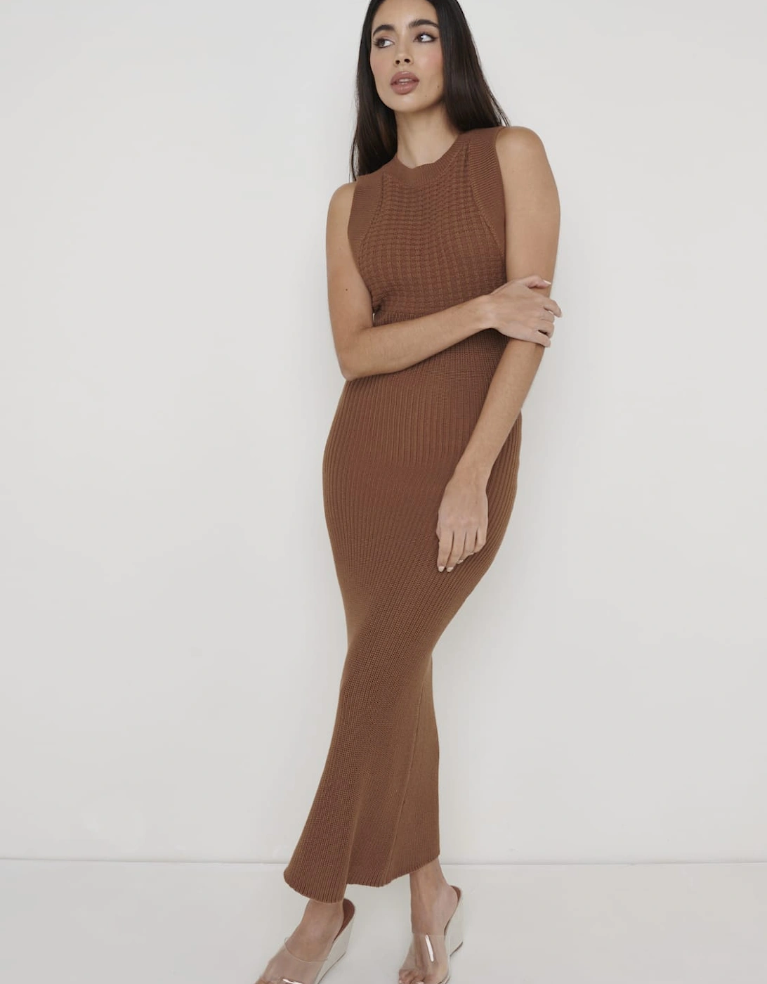 Sutton Contrast Crochet Dress - Brown