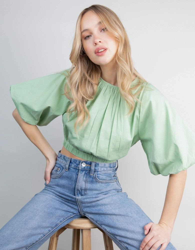 Ruby Puff Sleeve Blouse - Pastel Green
