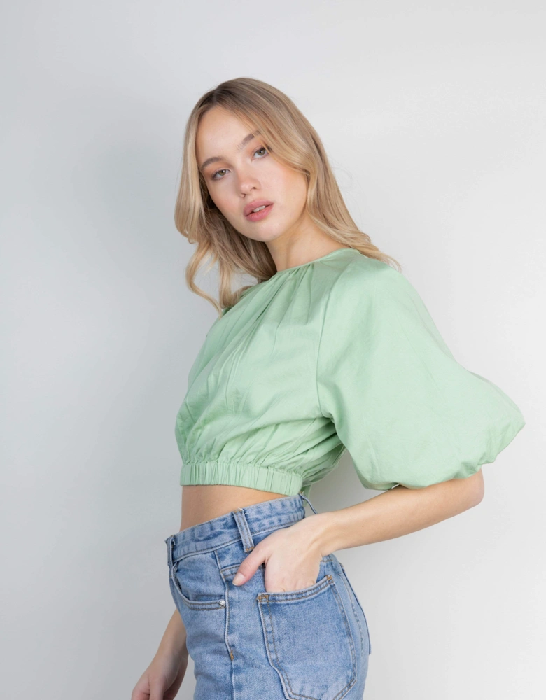 Ruby Puff Sleeve Blouse - Pastel Green