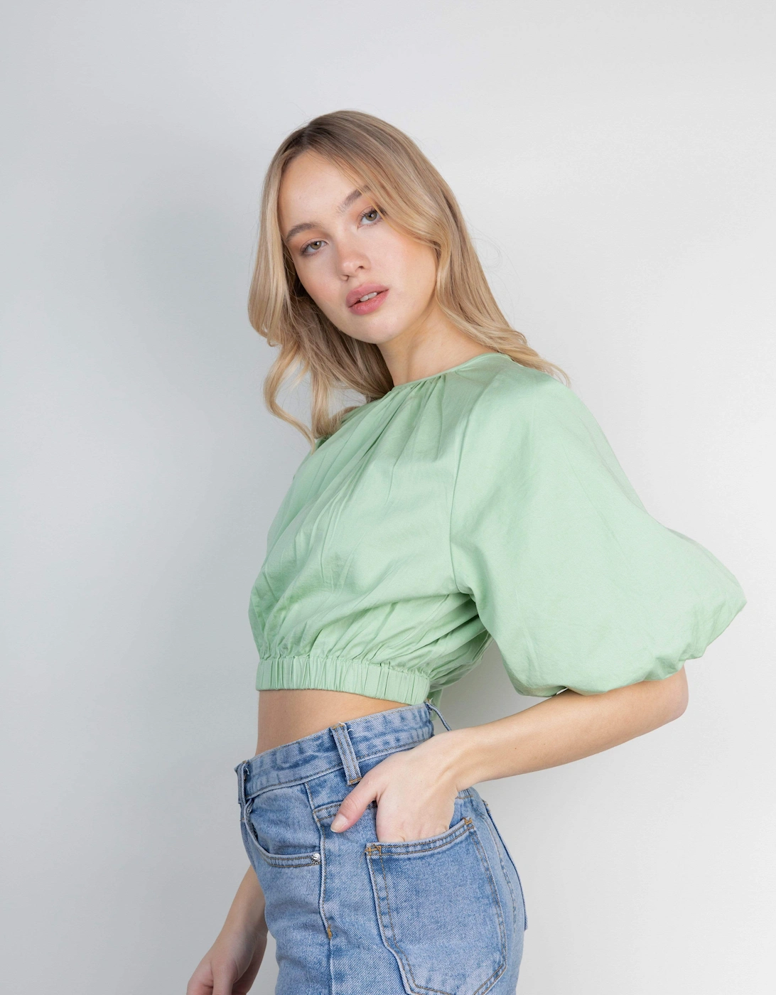 Ruby Puff Sleeve Blouse - Pastel Green