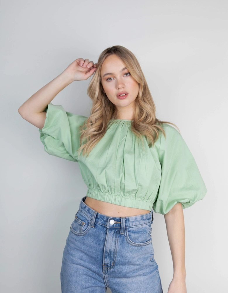 Ruby Puff Sleeve Blouse - Pastel Green