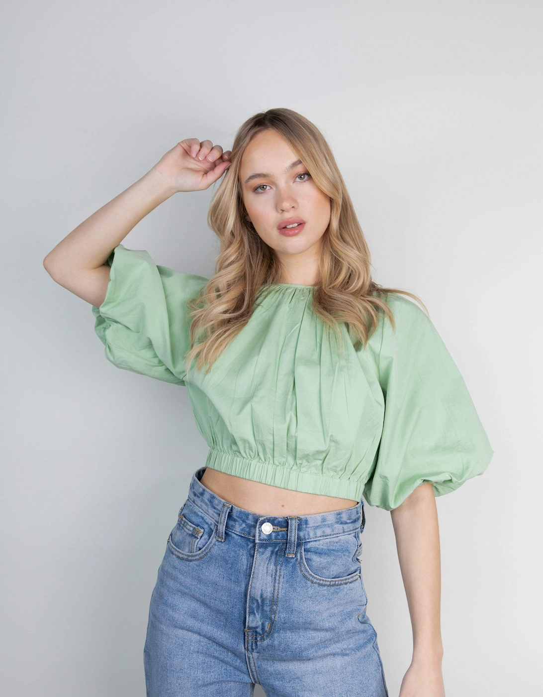 Ruby Puff Sleeve Blouse - Pastel Green