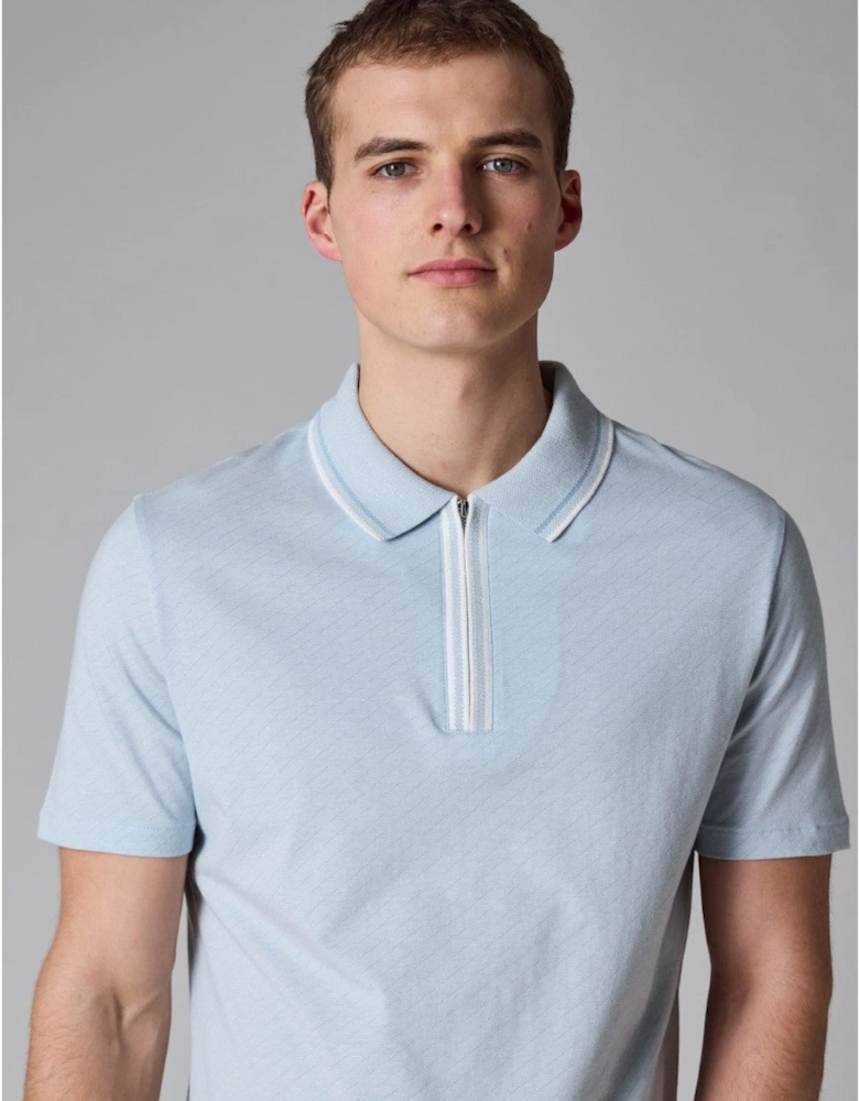 PS Zip Front Polo Shirt 40  Lt Blue