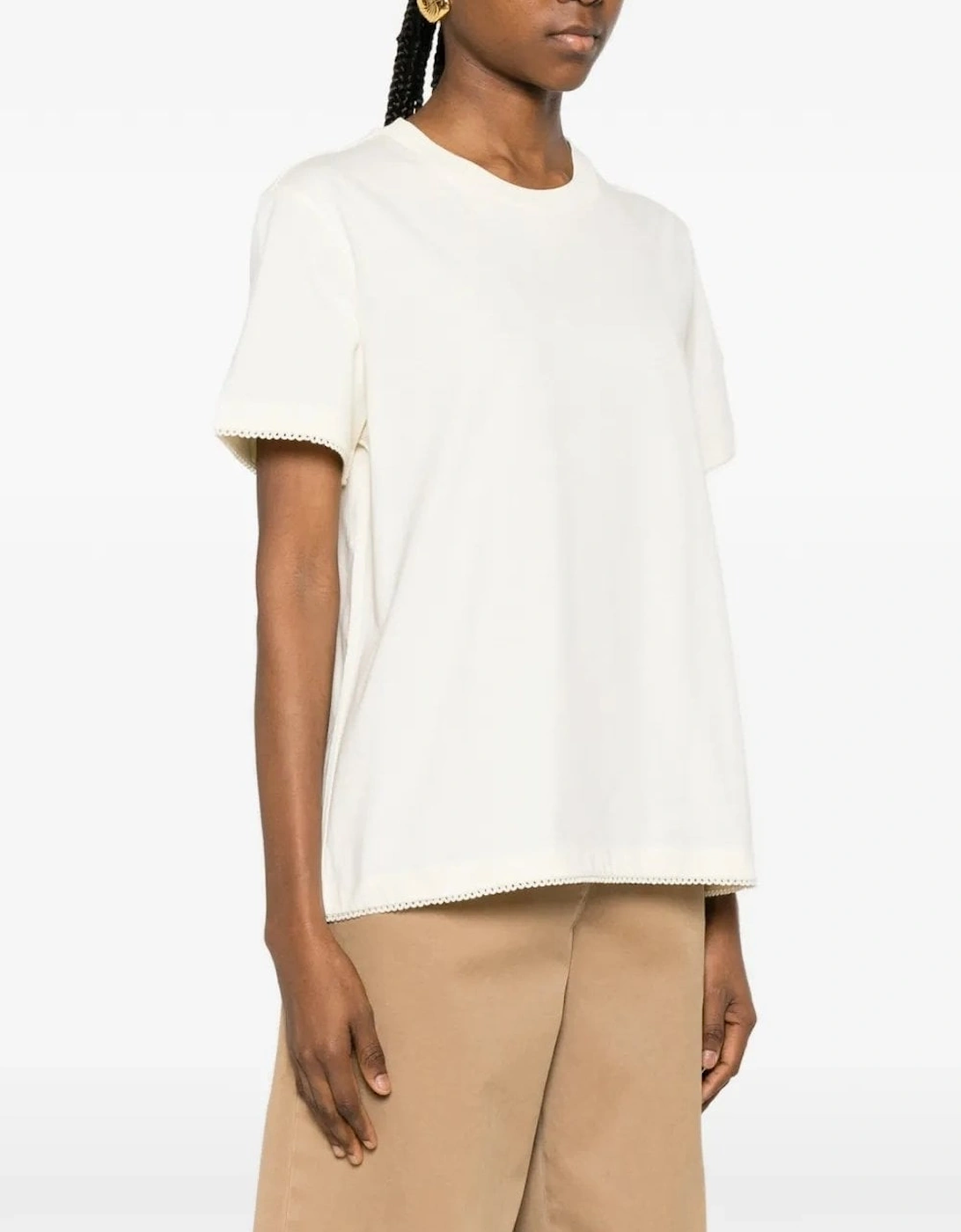 Womens Cotton Trim T-Shirt Beige