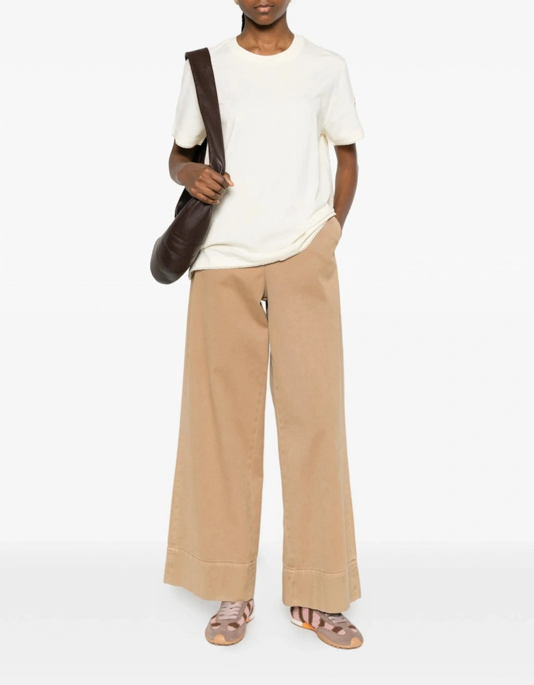 Womens Cotton Trim T-Shirt Beige