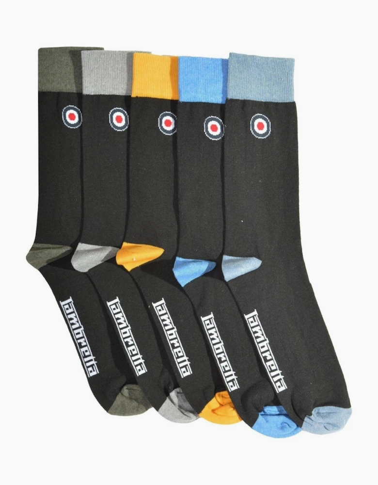 Mens 5 Pack Classic Crew Socks - Black/Multi - OS