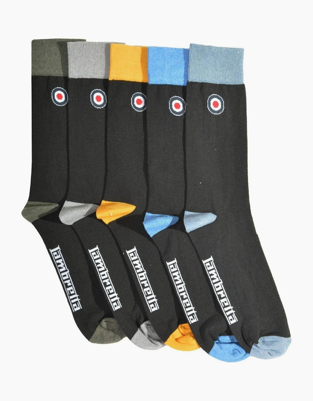 Mens 5 Pack Classic Crew Socks - Black/Multi - OS, 2 of 1