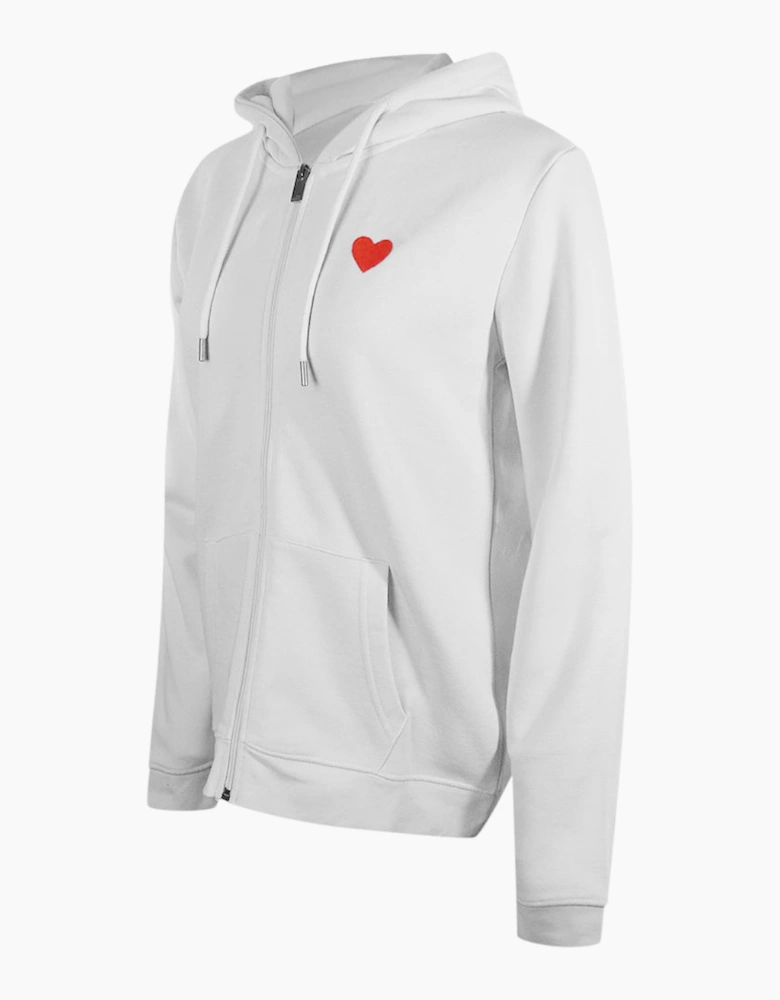 Love Moschino Small Red Heart Logo Zip White Hoodie