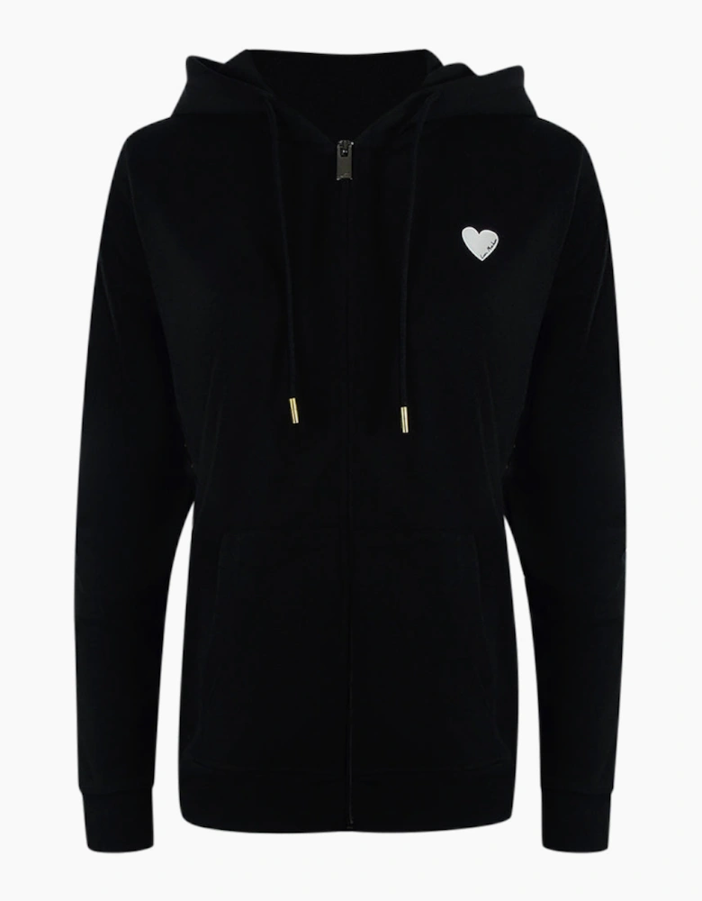 Love Moschino Small White Heart Logo Black Zip Hoodie