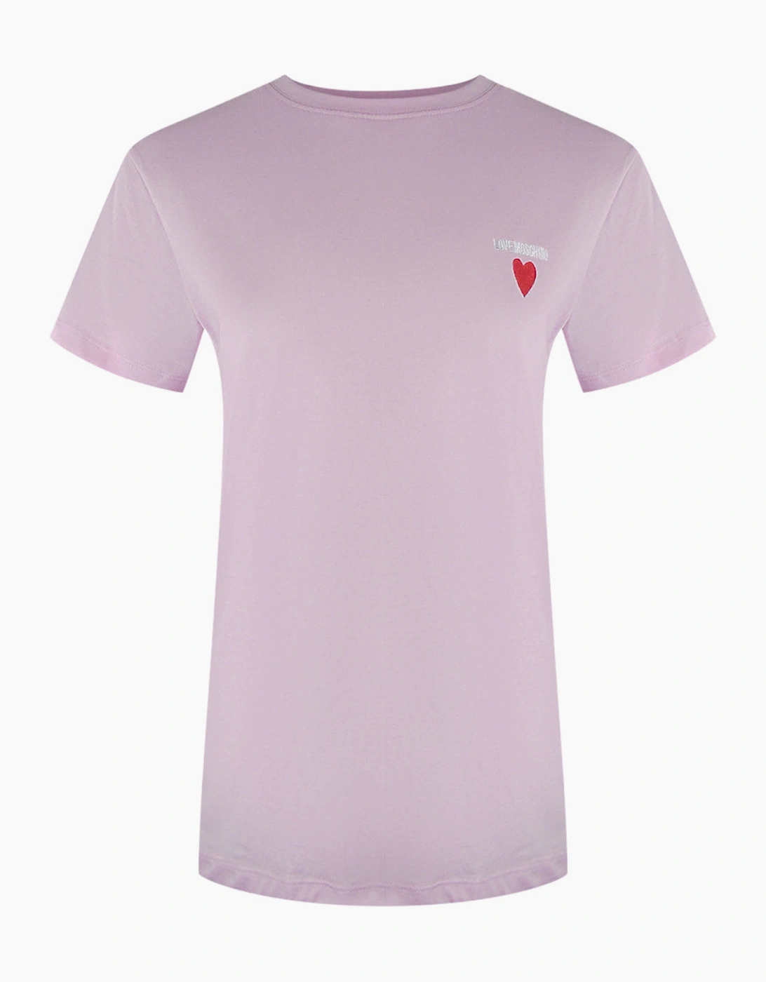 Love Moschino Women's Purple Heart Signature Logo Pink T-Shirt  10/8 S