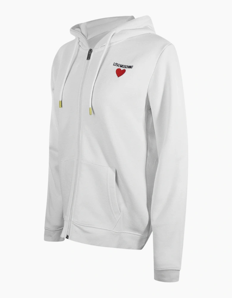 Love Moschino Small Bold Heart Logo White Zip Hoodie