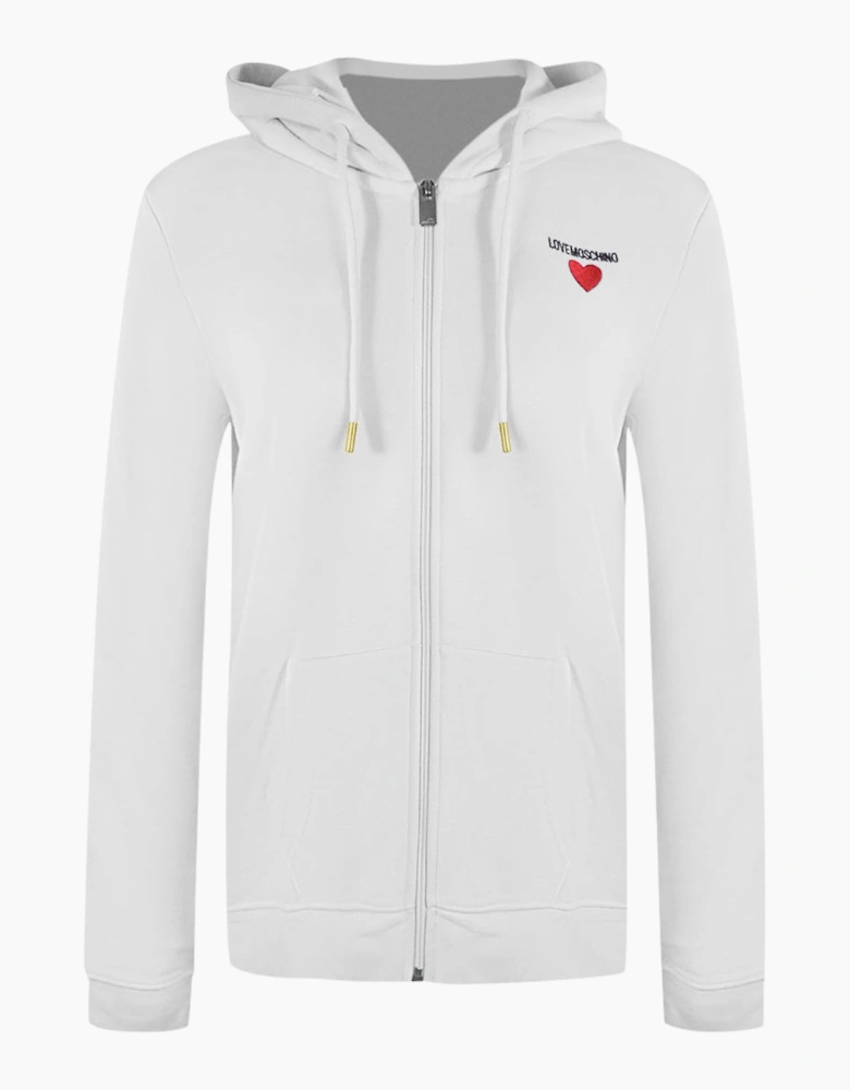 Love Moschino Small Bold Heart Logo White Zip Hoodie