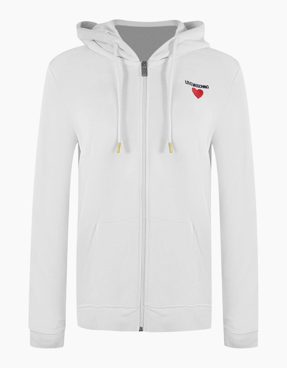 Love Moschino Small Bold Heart Logo White Zip Hoodie
