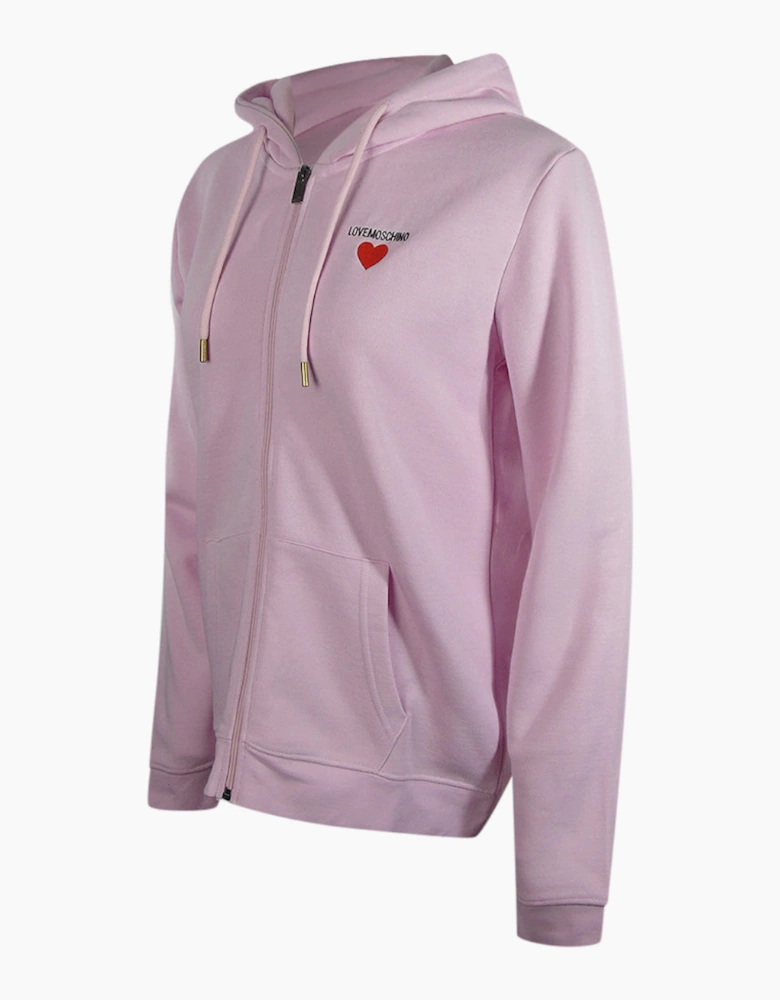 Love Moschino Small Heart Logo Zip Pink Hoodie