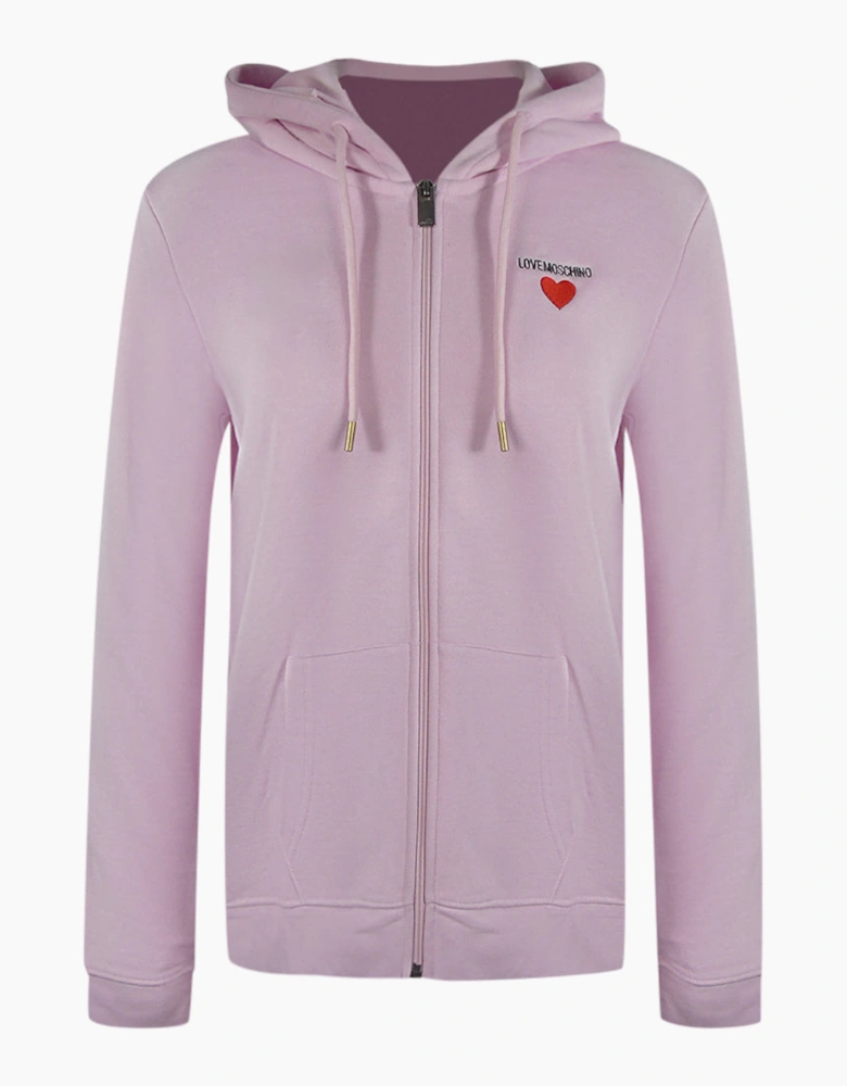 Love Moschino Small Heart Logo Zip Pink Hoodie
