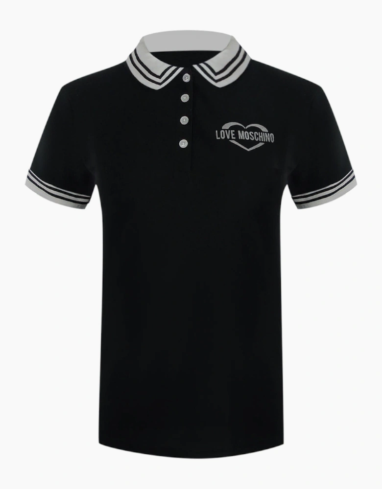 Love Moschino Silver Heart Logo Black Polo Shirt