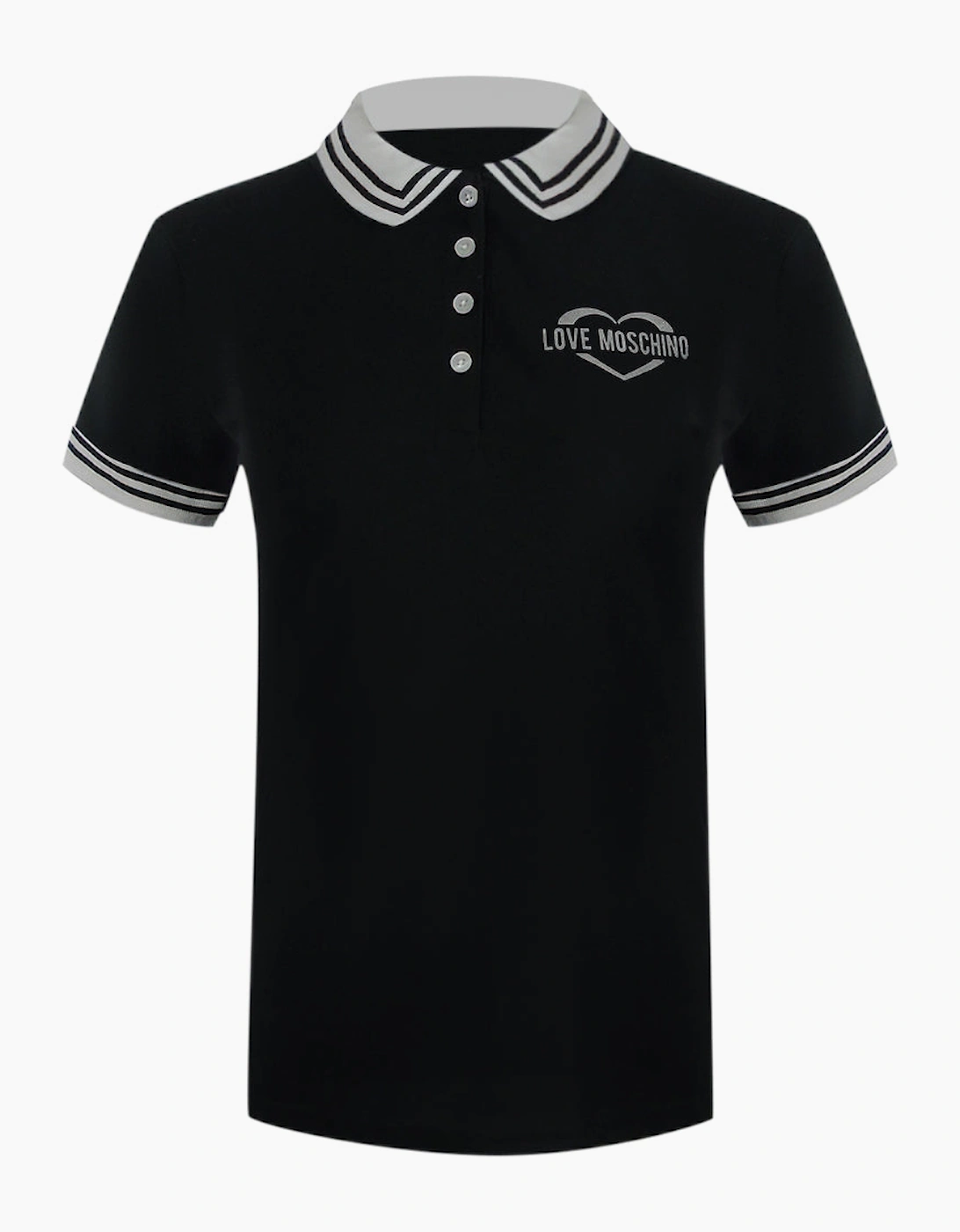 Love Moschino Silver Heart Logo Black Polo Shirt