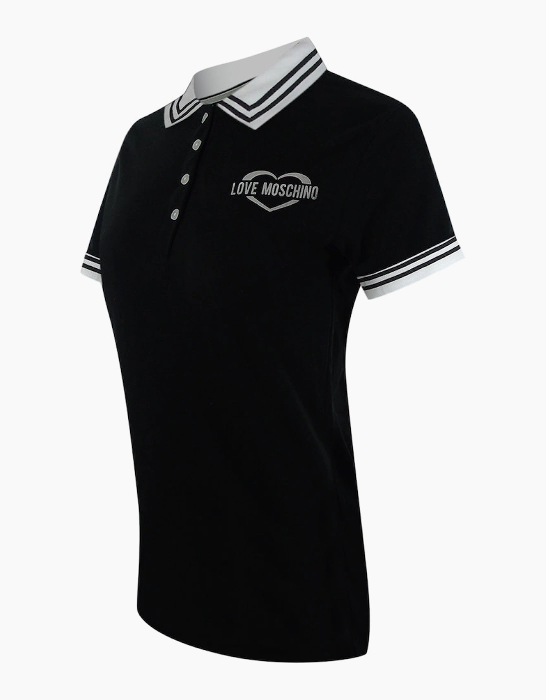 Love Moschino Silver Heart Logo Black Polo Shirt