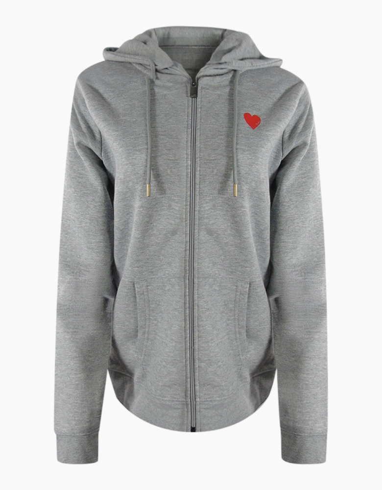 Love Moschino Small Red Heart Logo Grey Zip Hoodie