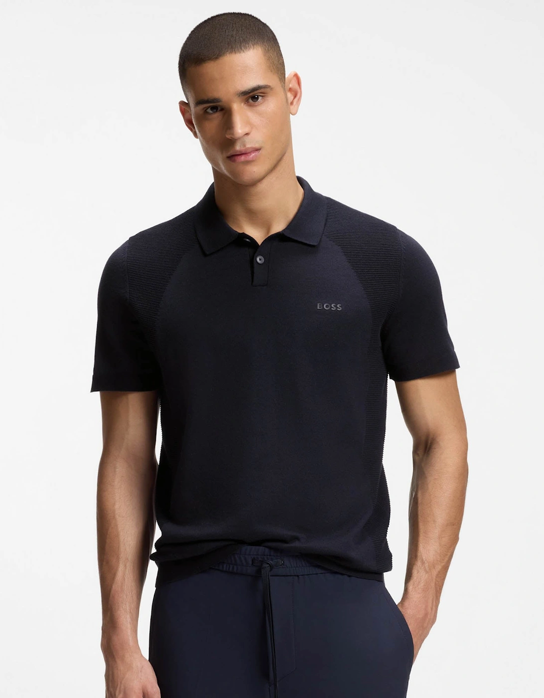 Hugo Boss Men's Navy Boss Green Motum-Lite Short Sleeve Polo Shirt - Dark Blue 402 - Size: 38