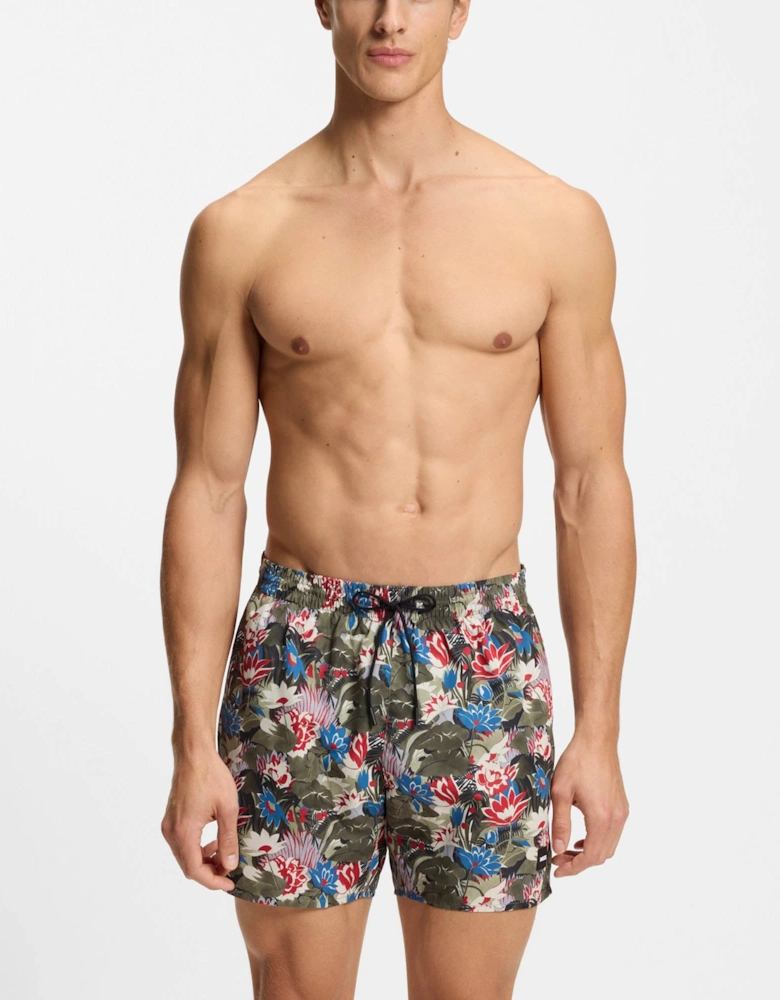 BOSS Orange Piranha Mens Tropical Print Quick-Drying Swim Shorts - Open Green 351