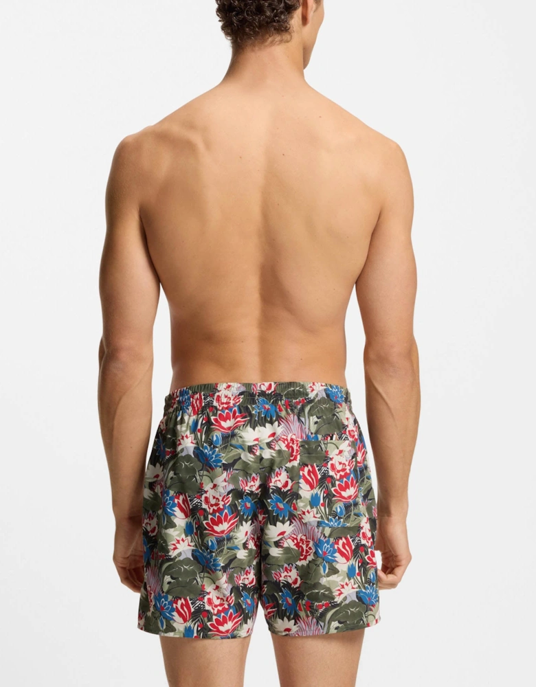 BOSS Orange Piranha Mens Tropical Print Quick-Drying Swim Shorts - Open Green 351