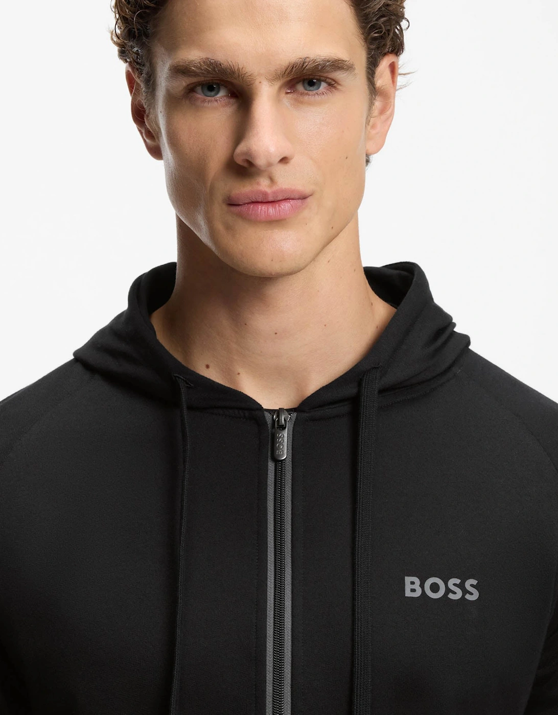 BOSS Orange Mens Authentic Zip Up Loungewear Hoodie 50545573 - Black 004