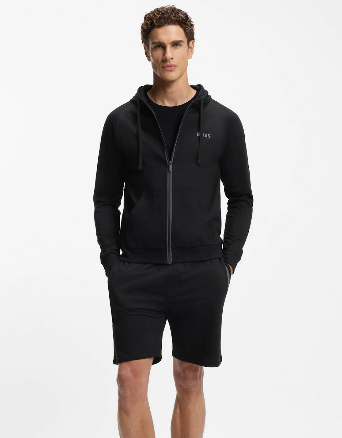 BOSS Orange Mens Authentic Zip Up Loungewear Hoodie 50545573 - Black 004