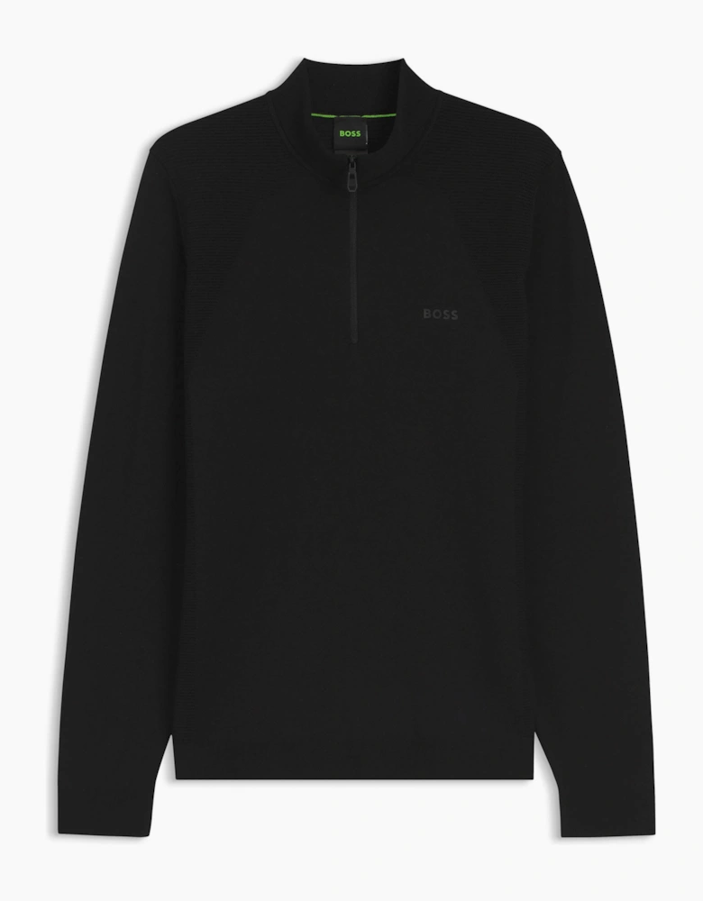BOSS Green Momentum-Lite Mens 1/4 Zip Funnel Neck Jumper - Black 001