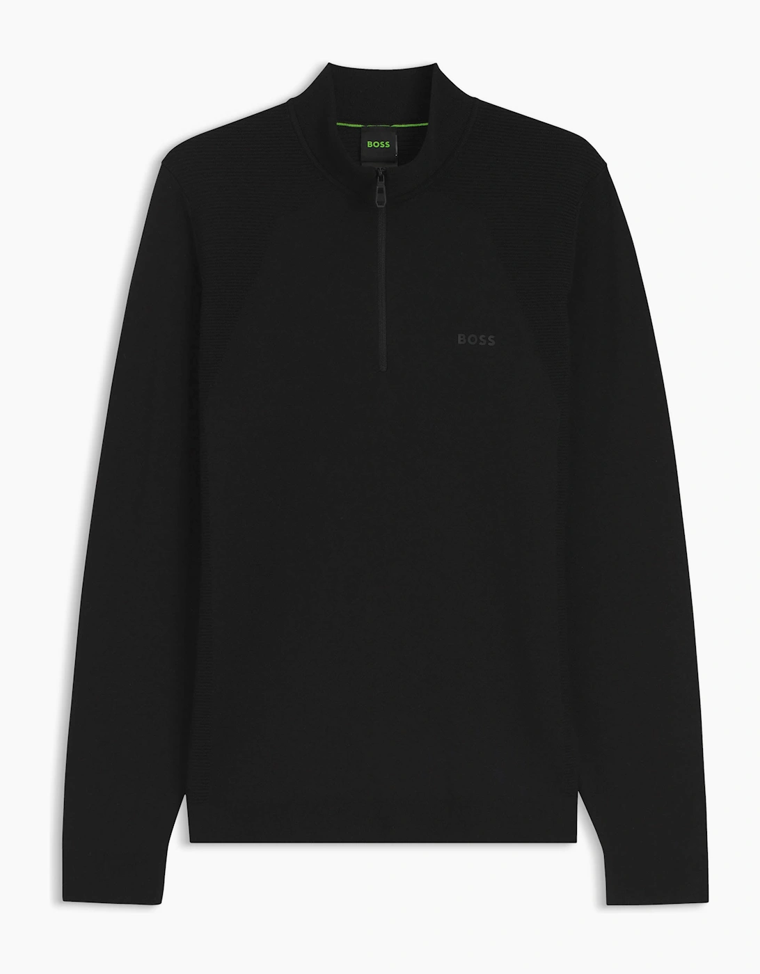 BOSS Green Momentum-Lite Mens 1/4 Zip Funnel Neck Jumper - Black 001, 2 of 1