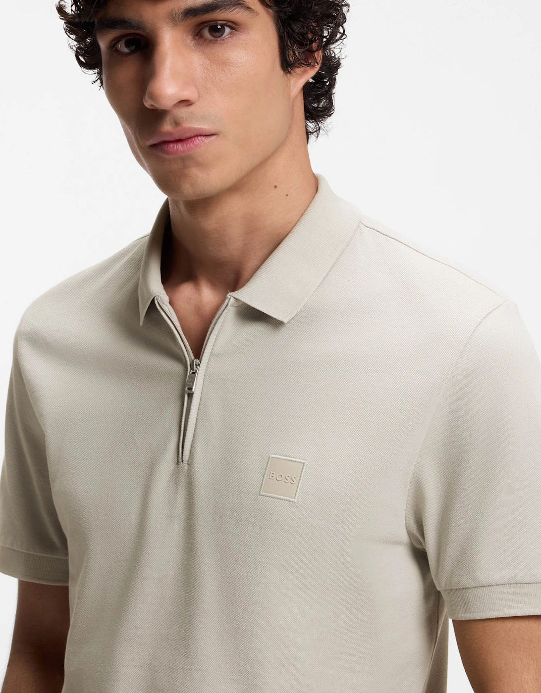 BOSS Orange Passerzip Mens Zip Placket Polo Shirt - Open Grey 070