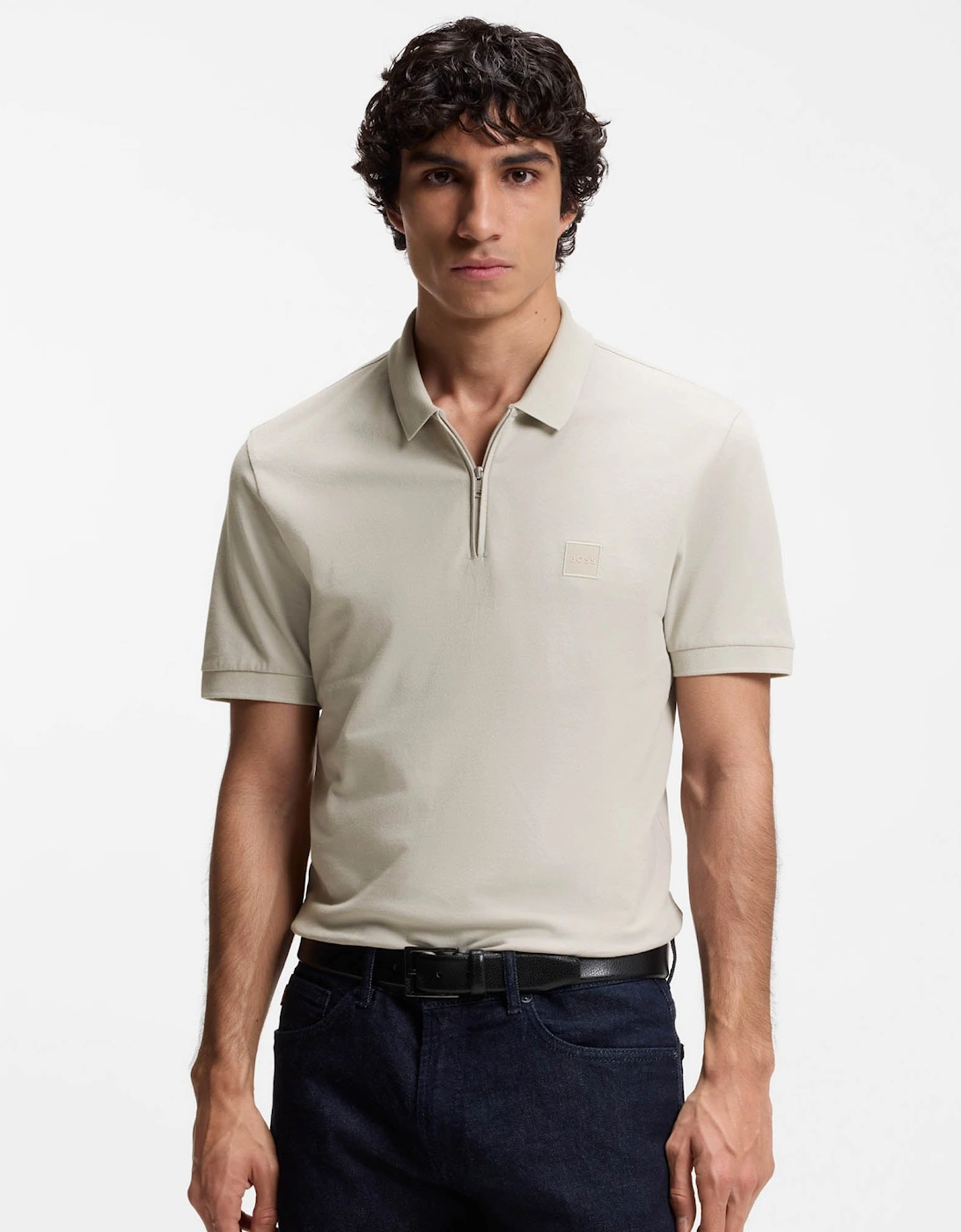 BOSS Orange Passerzip Mens Zip Placket Polo Shirt - Open Grey 070, 5 of 4