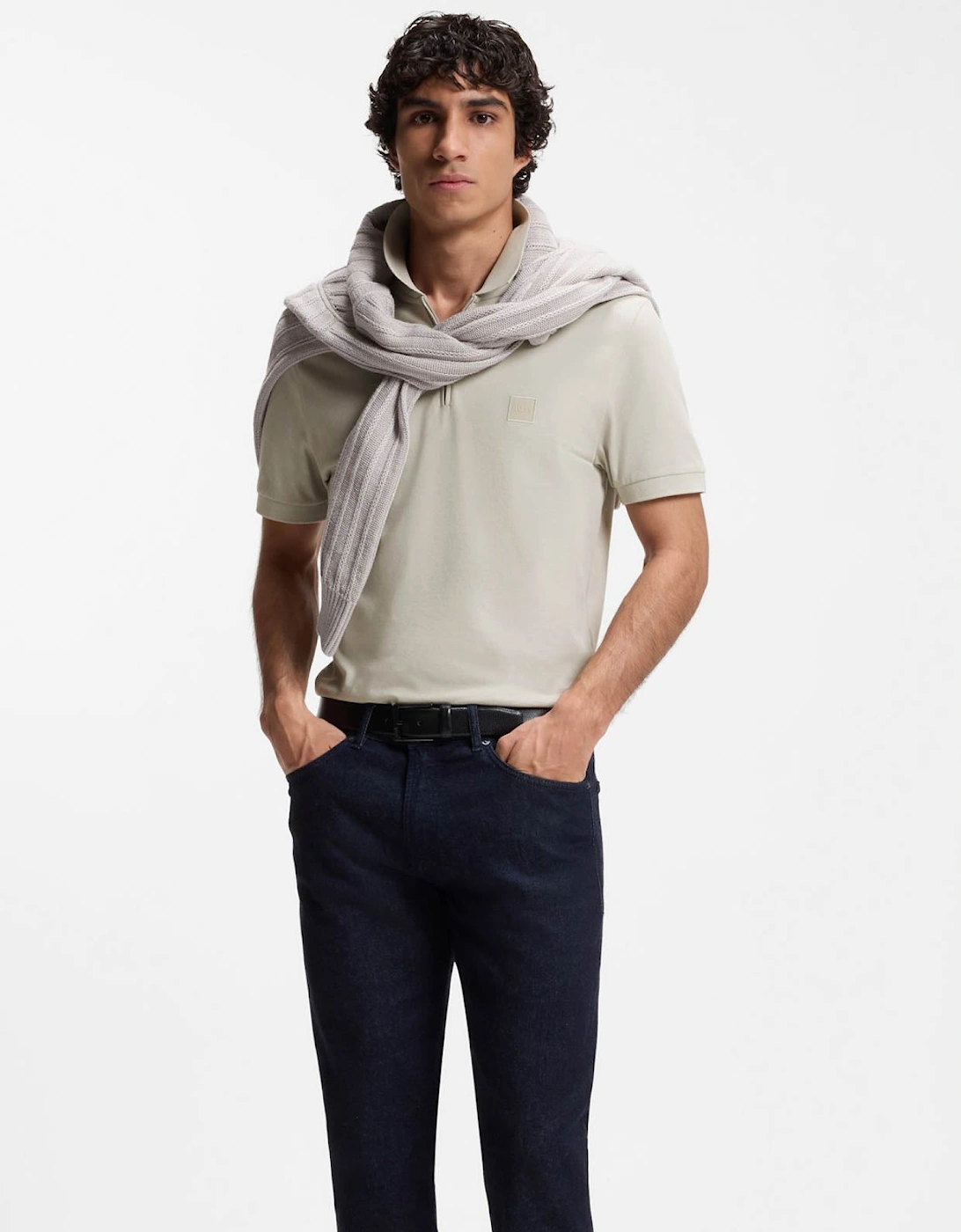 BOSS Orange Passerzip Mens Zip Placket Polo Shirt - Open Grey 070