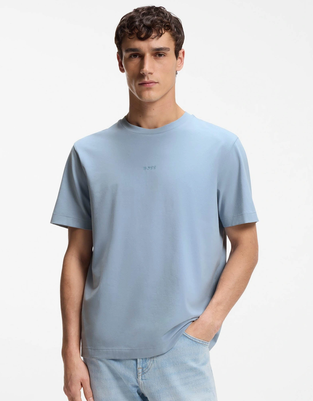 BOSS Orange TChup Mens Crew Neck Small Logo T-Shirt - Light/Pastel Blue 458, 5 of 4