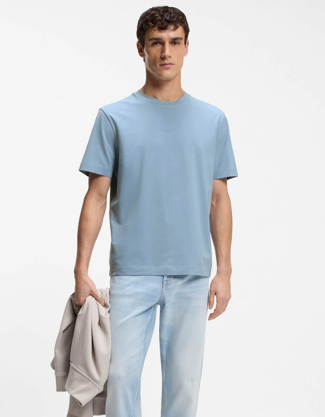 BOSS Orange TChup Mens Crew Neck Small Logo T-Shirt - Light/Pastel Blue 458